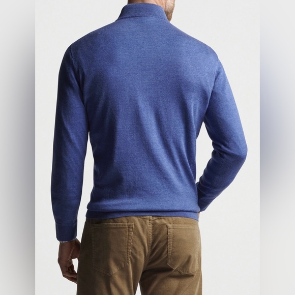 Peter Millar Royal Blue Quarter Zip with Suede Zipper Detail - Picture 3 of 5